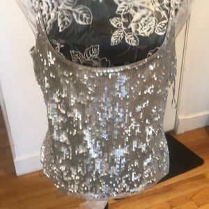 INC INTERNATIONAL CONCEPTS  silver sequin camisole w/sequin soft kit solid back